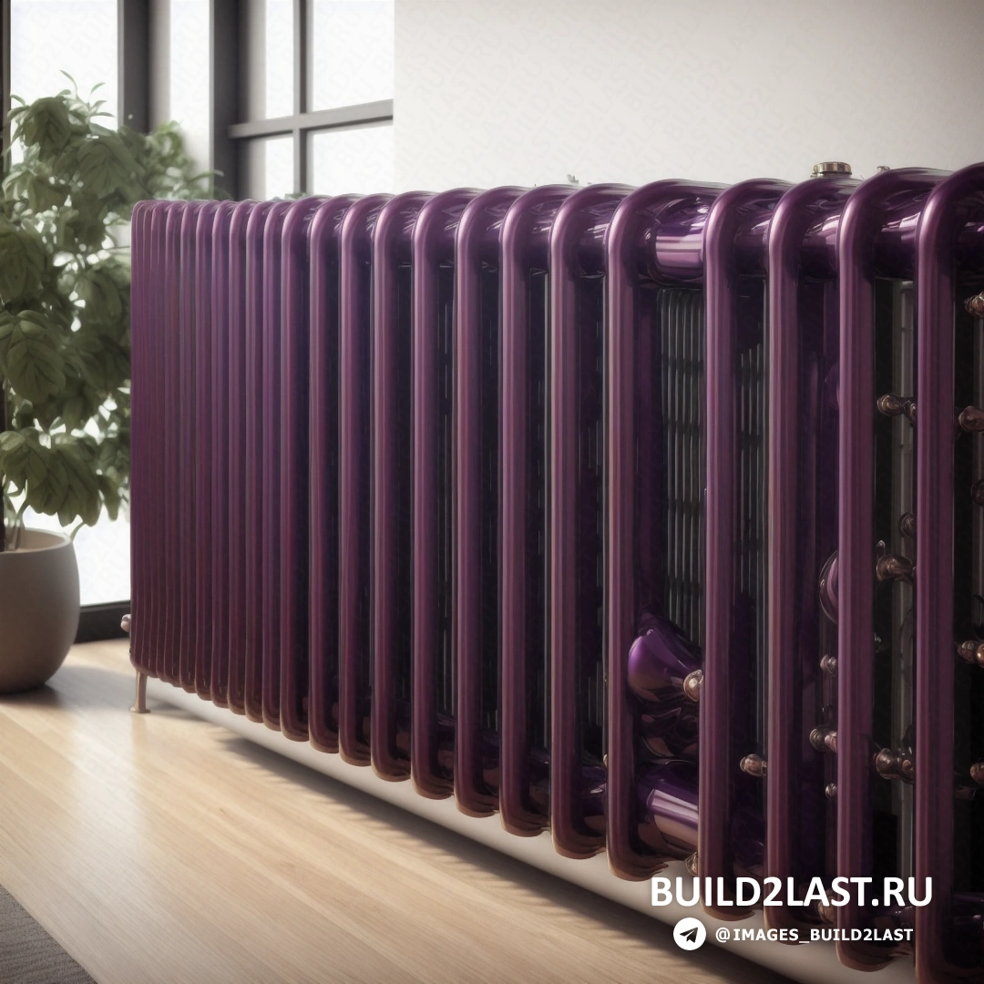 фотореализм - 3D рендеринг. радиатор в комнате с растением в горшке на полу и окном