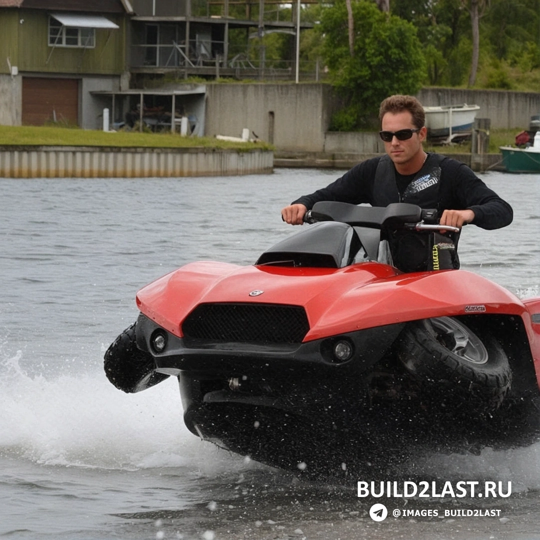 Ракурс сбоку, где видно, как Quadski переходит из режима квадроцикла в амфибию