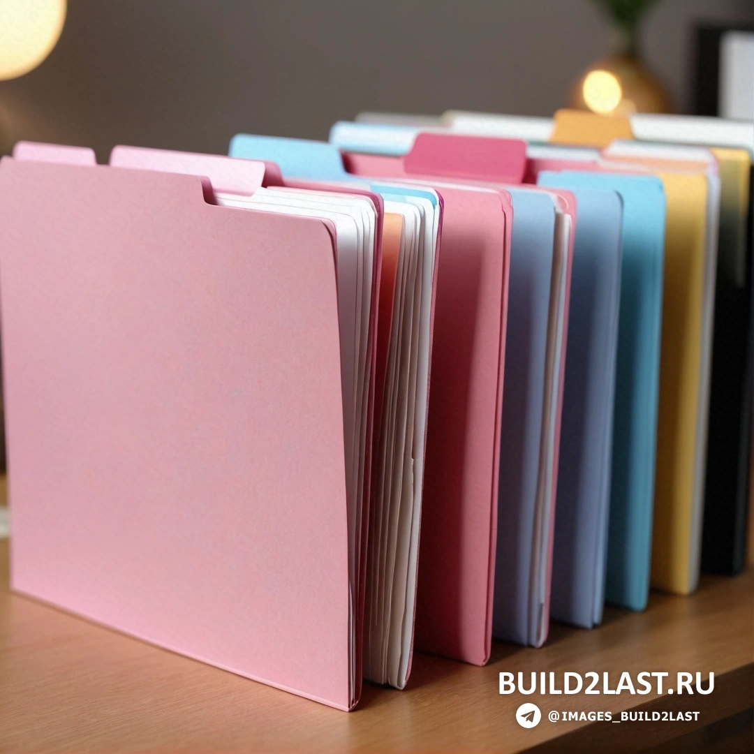 Postminimalism - stock photo. Row of binders on top of a wooden table next to a lamp and a vase with flowers
