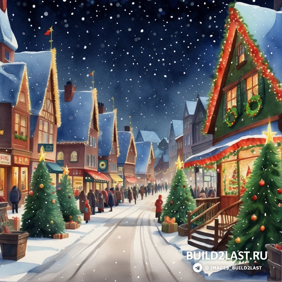 рождественская сцена с городской улицей и елкой