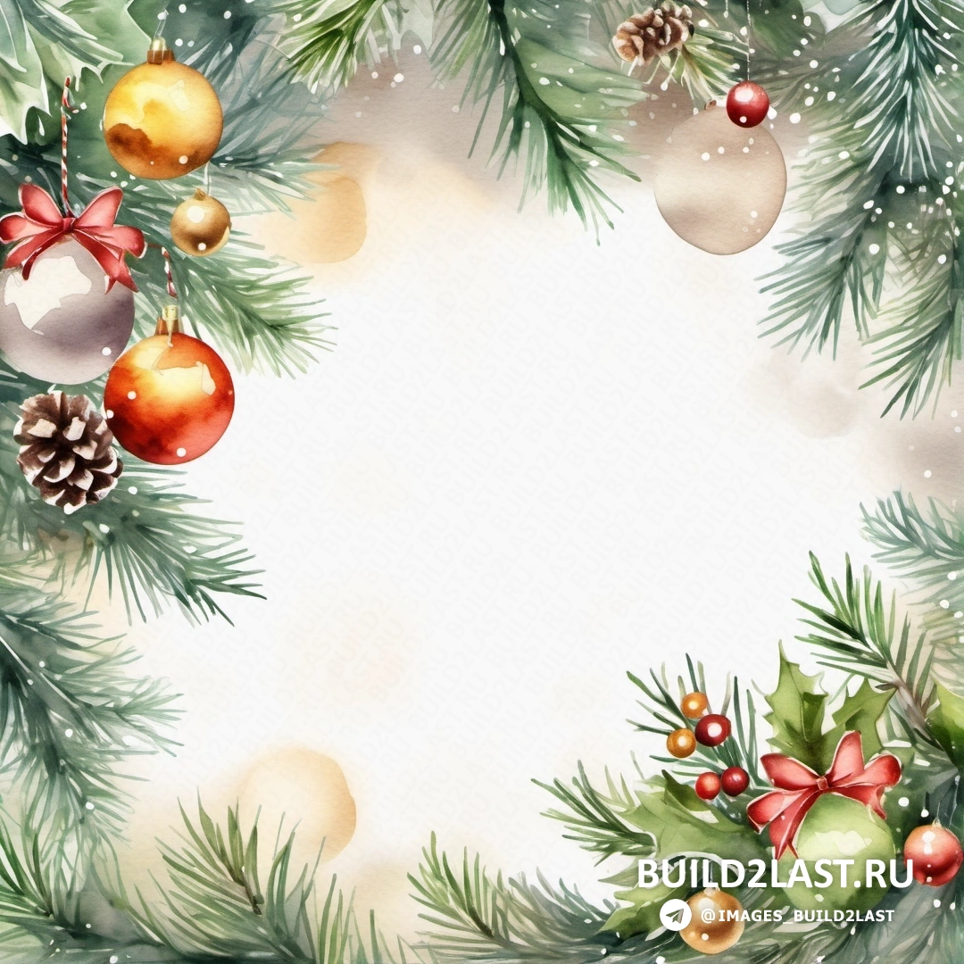 рождественский фон с сосновыми ветвями и орнаментами и пустым местом для текста