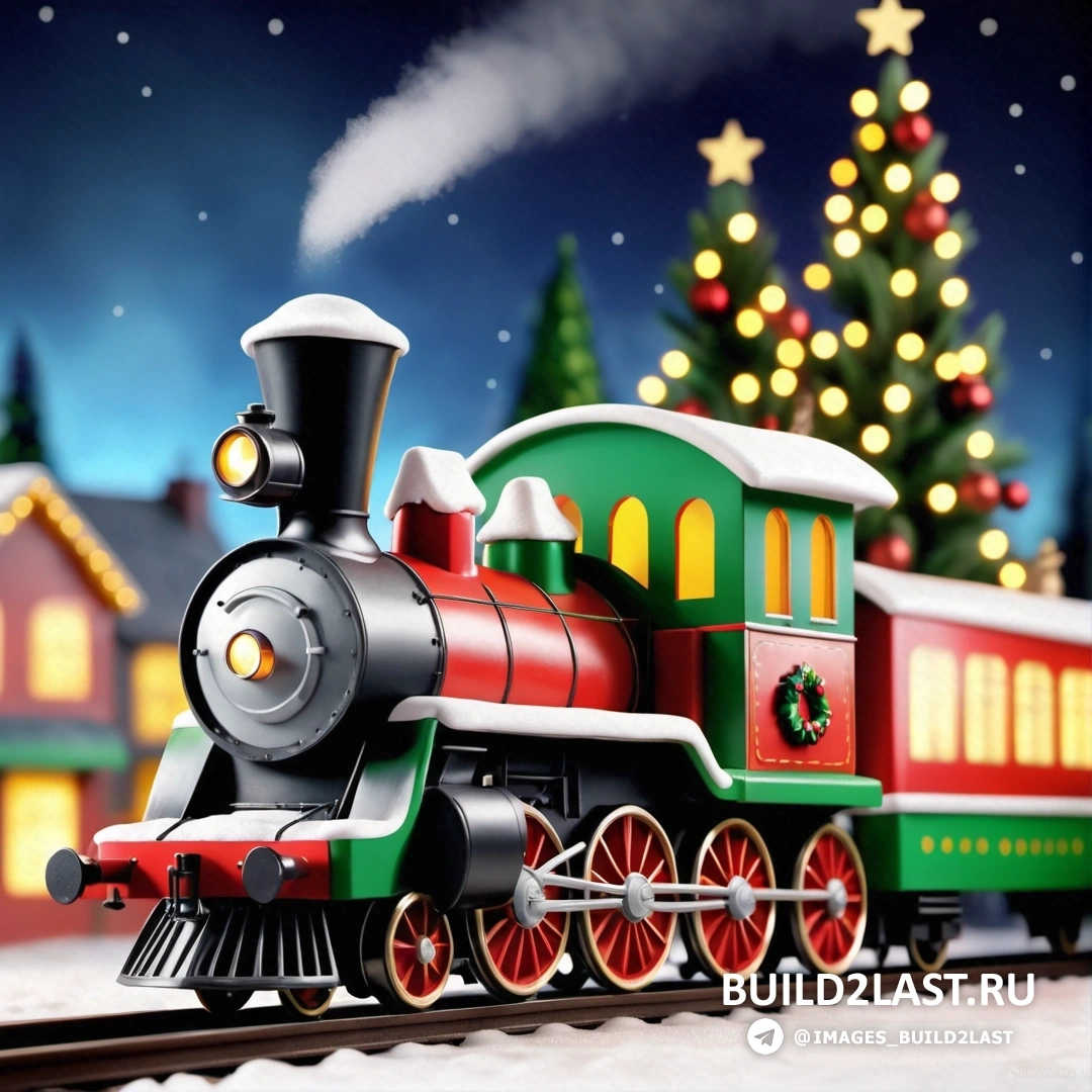 рождественский поезд движется по рельсам
