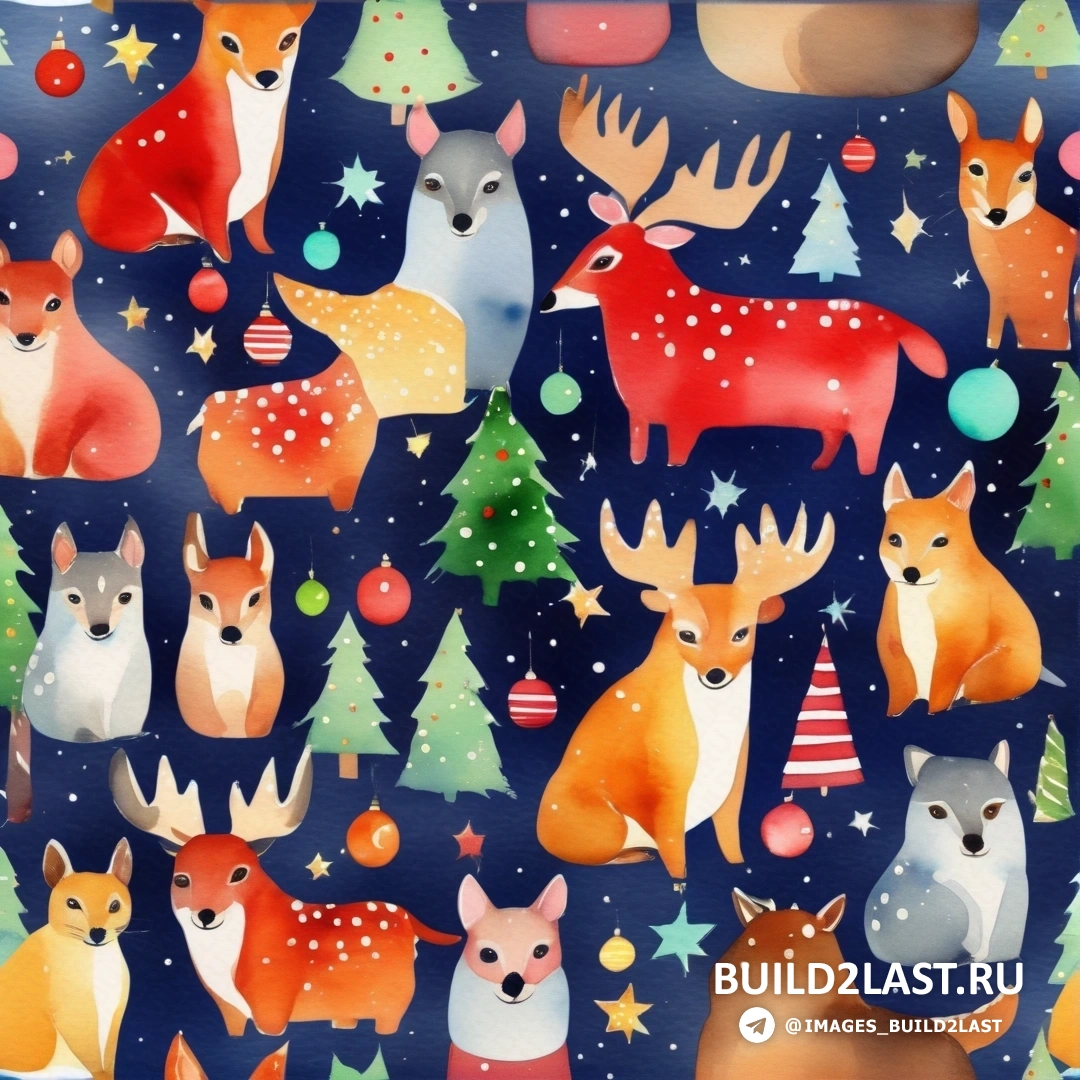рождественский узор с оленями и деревьями на синем фоне со звездами и снежинками внизу