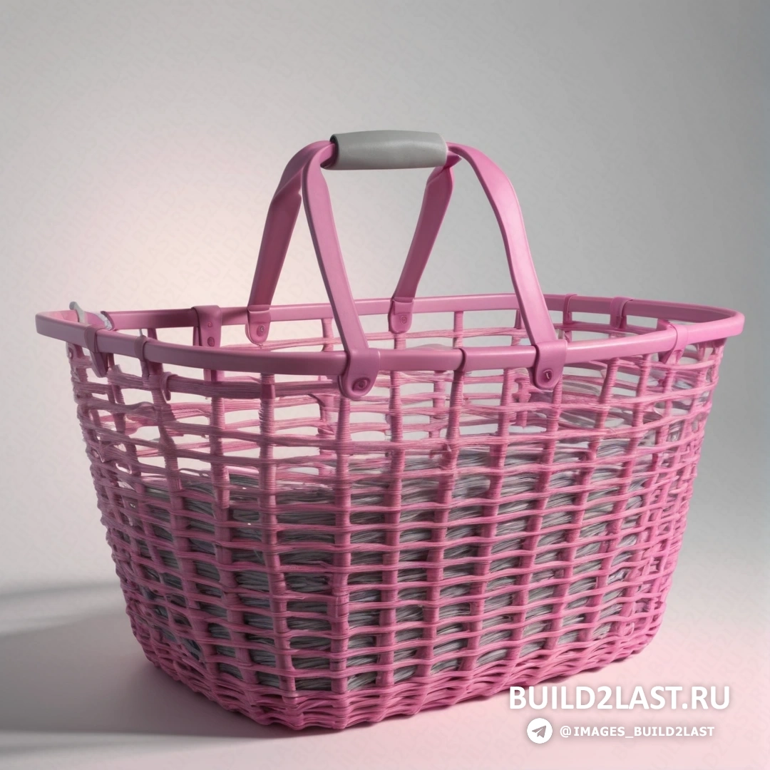 Net art - 3D рендер. Розовая корзина с ручкой на белом фоне.