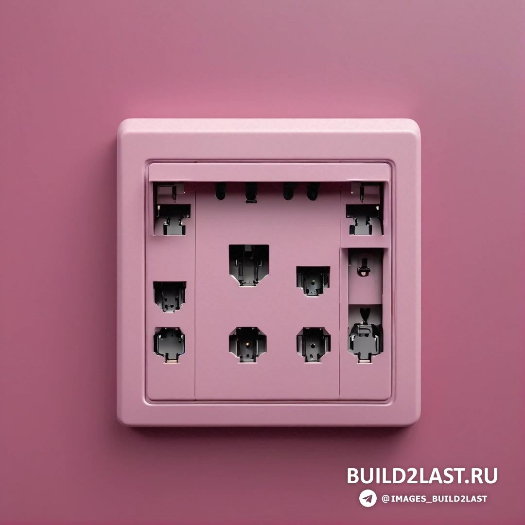 Постминимализм - стоковая фотография. Розовая распределительная коробка с шестью черно-белыми переключателями по бокам и розовым фоном