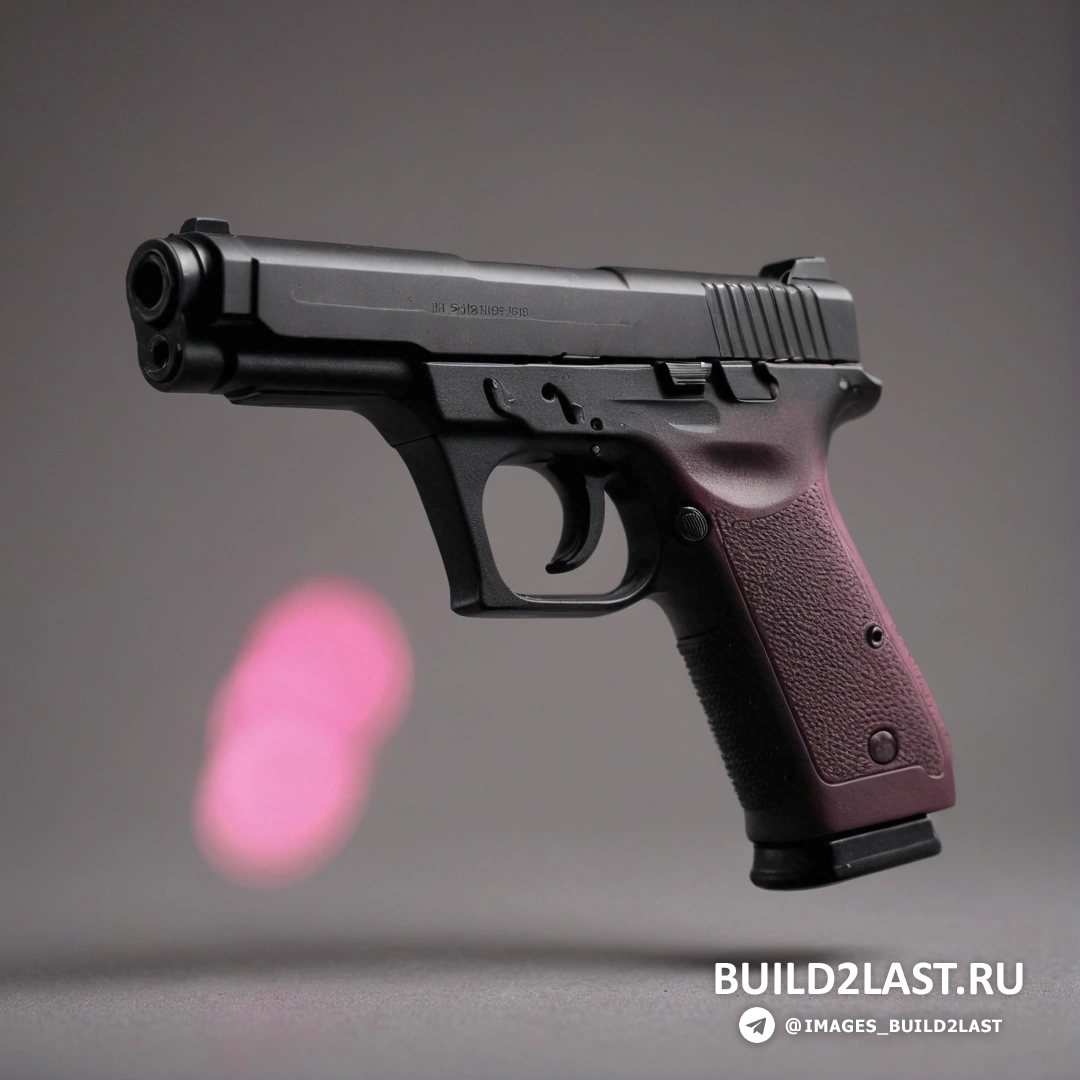 Прецизионизм - 3D-рендер. Розовый пистолет с черной рамкой на сером фоне