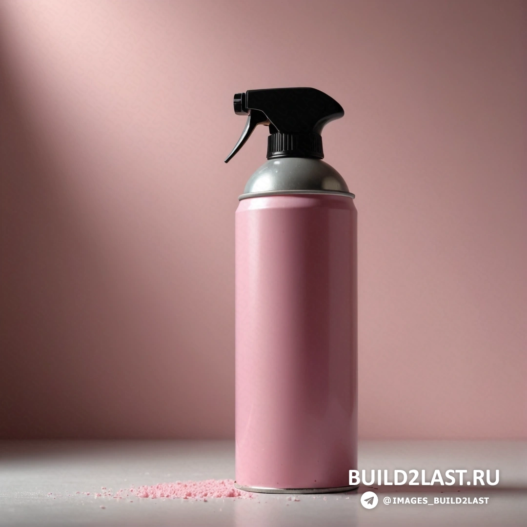 Трансгрессивное искусство - аэрографическая живопись. Розовый распылитель с черной крышкой на столе с розовым фоном