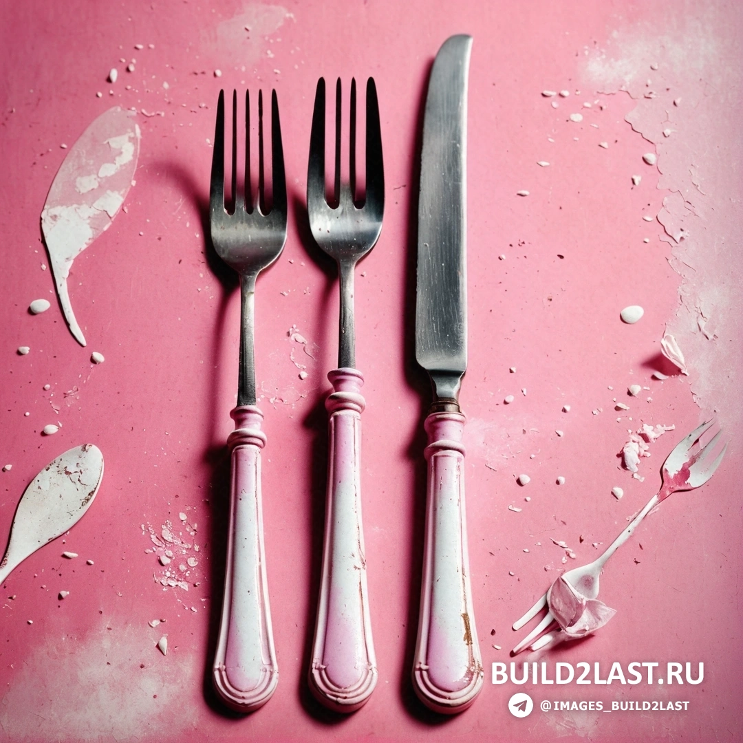 Авторазрушающее искусство - натюрморт. Розовый стол с серебром и посудой на розовом фоне.