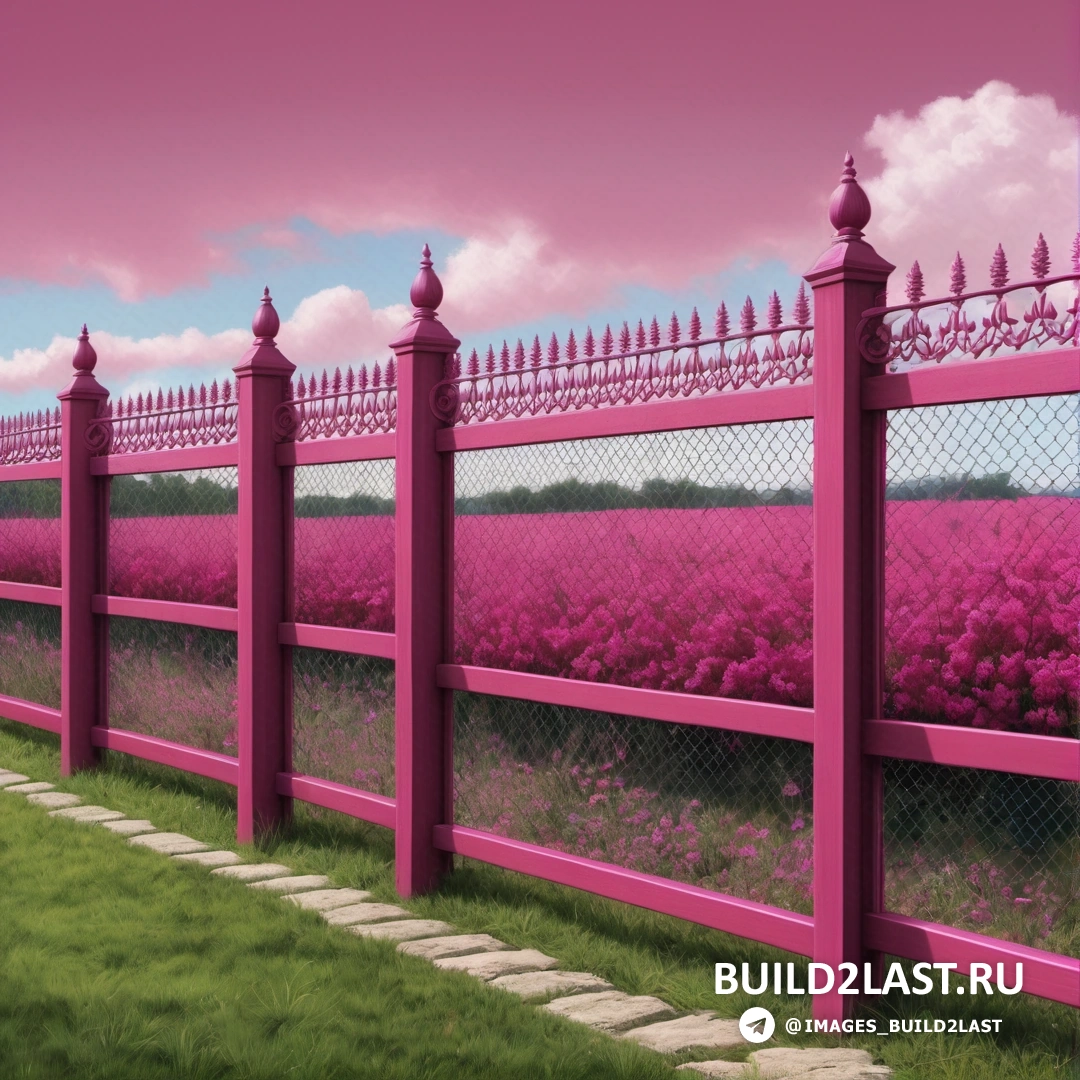 Build2Last: институциональная критика - обложка альбома. розовый забор с полем цветов за ним и фон неба с облаками вдалеке с розовым небом