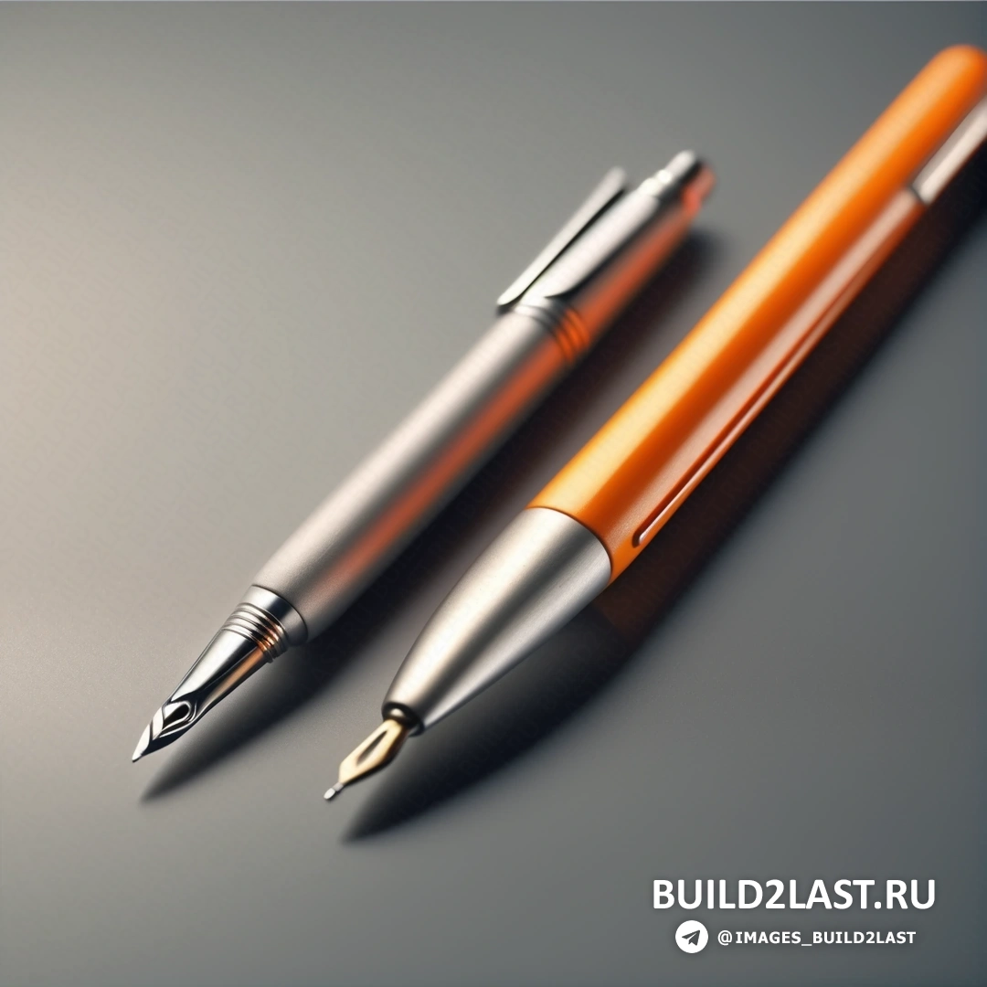 Фотореализм - компьютерный рендеринг. Ручка и шариковая ручка на столе на сером фоне.