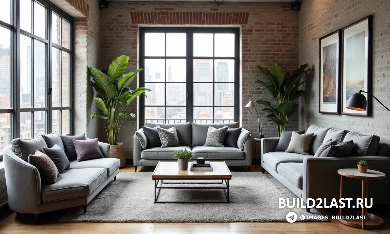 Grey furniture in loft style interior