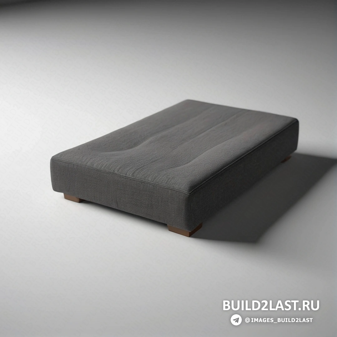 Постминимализм - 3D-рендеринг. Серый диван с деревянным основанием на белой поверхности с тенью на полу