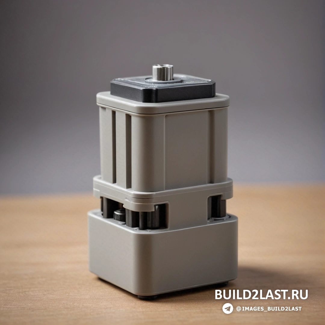 Les automatistes - рендеринг с окклюзией окружающего пространства. Серый контейнер на деревянном столе рядом с серой стеной и черным объектом на полу