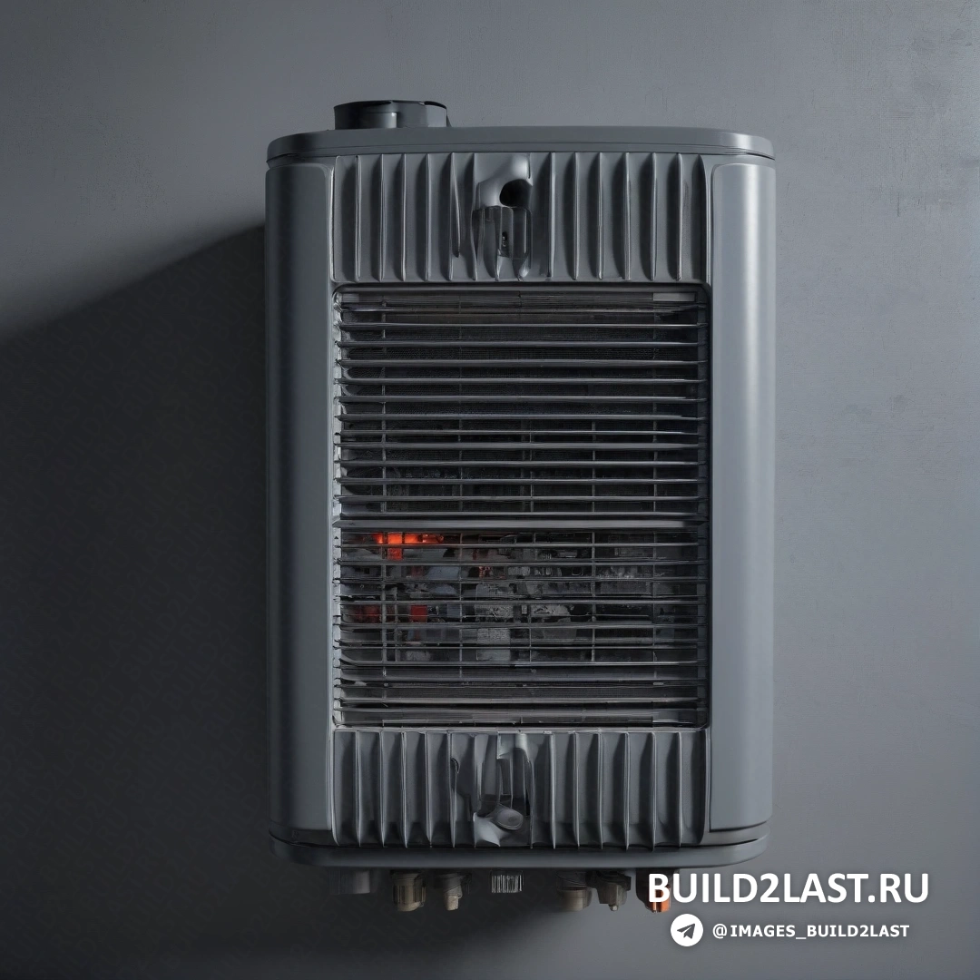 Фотореализм - сверхтонкая детальная живопись. Серый настенный обогреватель с красной лампочкой сбоку и черной стеной за ним