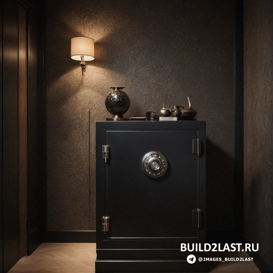 Частный пресс - фламандское барокко. Шкаф с лампой на нем в комнате с оклеенной обоями стеной