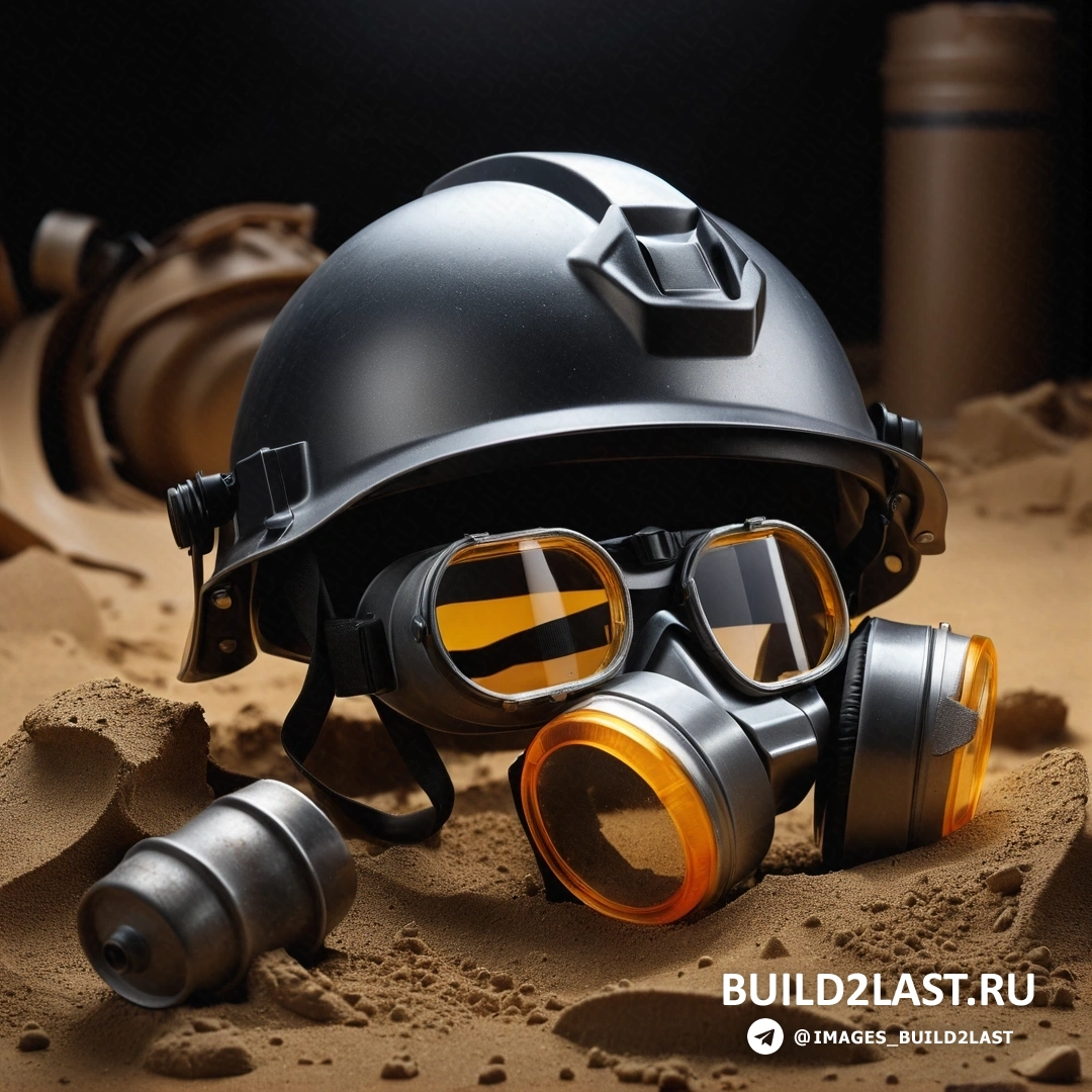 Nuclear art - рендер Ambient occlusion. Шлем, очки и песок на поверхности пустыни.