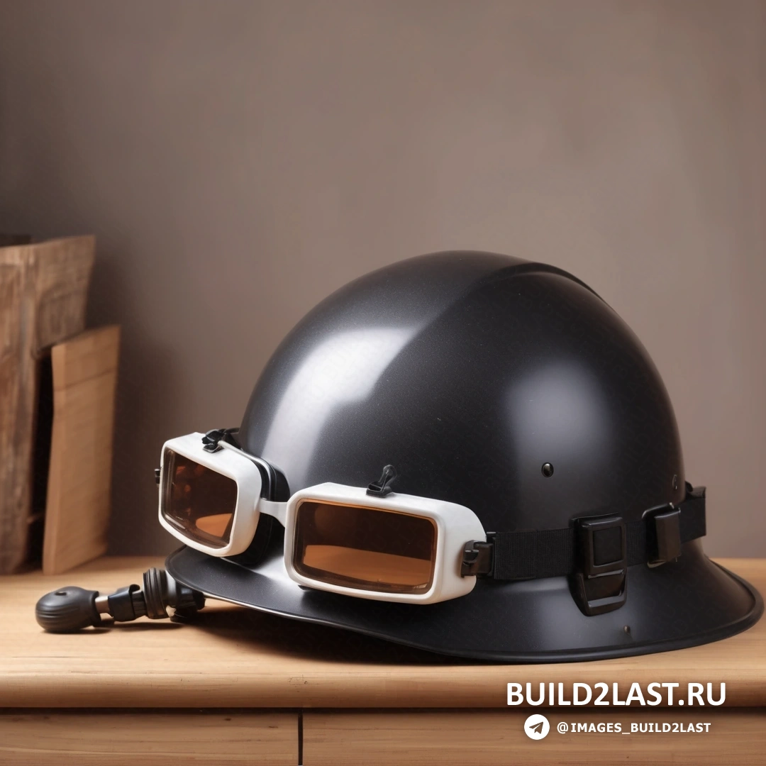 Панфутуризм - 3D рендер. Шлем с очками на деревянном столе рядом с сумкой с багажом и парой солнцезащитных очков.