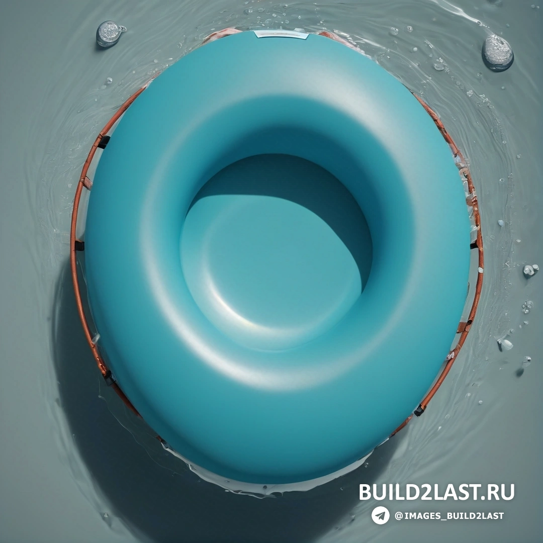 Фотореализм - 3D-рендеринг. Синее надувное кольцо плывет по поверхности водоема