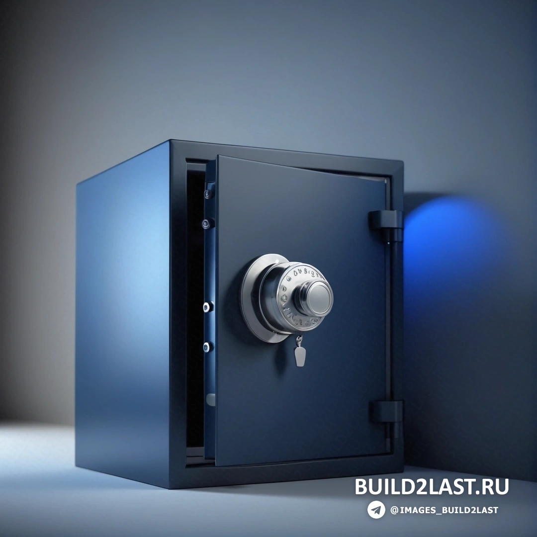 Частная пресса - стоковая фотография. Синий сейф с ключом на нем и светом сбоку в темной комнате