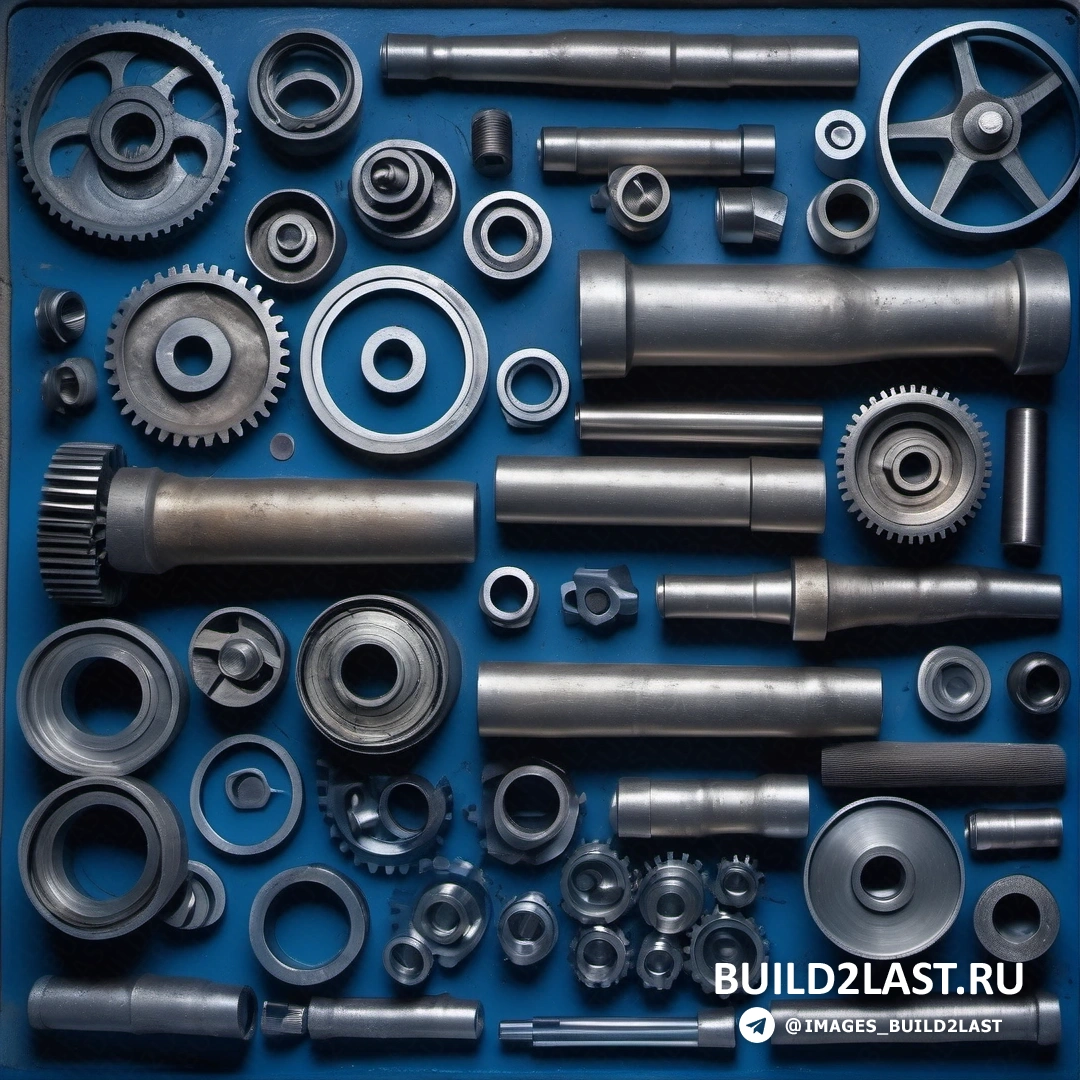 Ассамбляж - абстрактная скульптура. Синяя коробка, наполненная металлическими деталями, шестернями, гайками и гайками на синей поверхности с черным фоном.