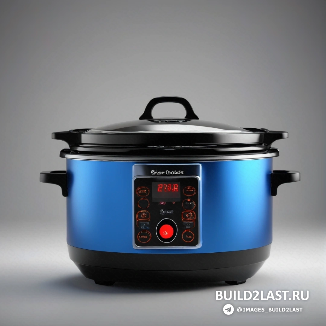 Панфутуризм - компьютерная визуализация. Синяя мультиварка с цифровыми часами сбоку