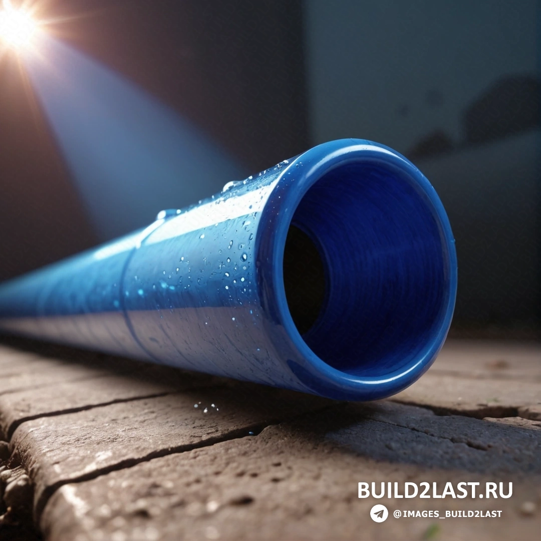 Фотореализм - 3D-рендер. Синяя труба лежит на кирпичном полу со светом сбоку