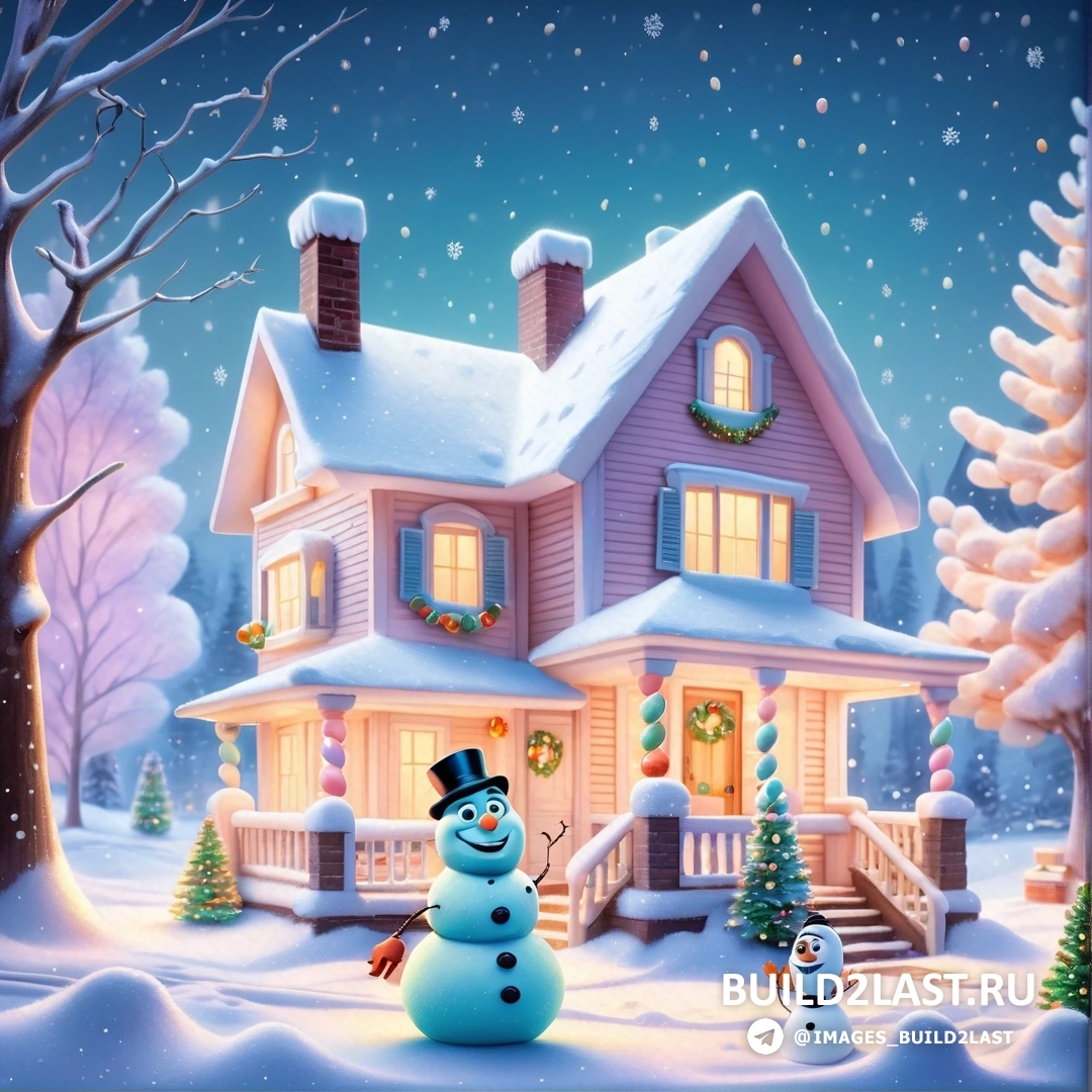 снеговик перед домом