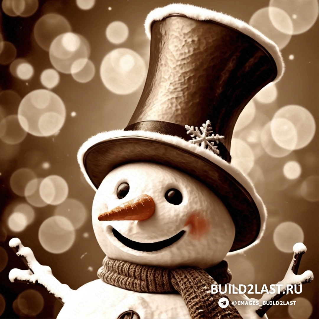 снеговик с цилиндром, шарфом