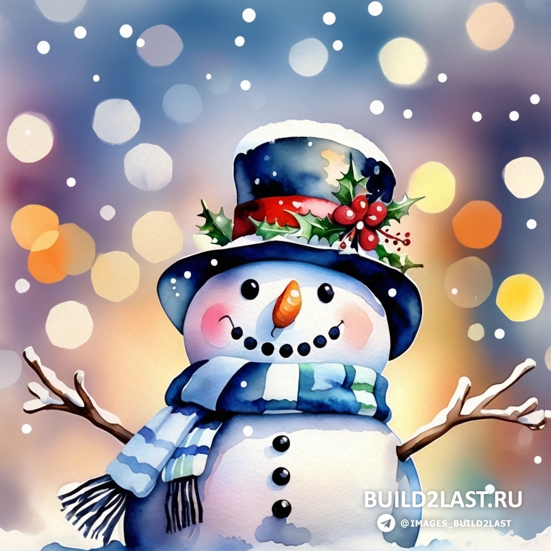 снеговик в шапке и шарфе