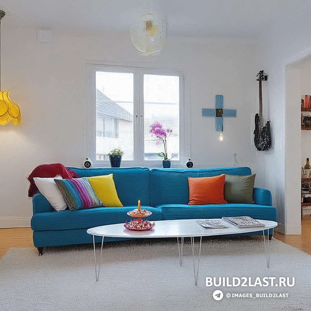 Современный интерьер гостиной с яркими акцентами в Стокгольме Современная гостиная с ярким декором и стильной мебелью в квартире в Стокгольме