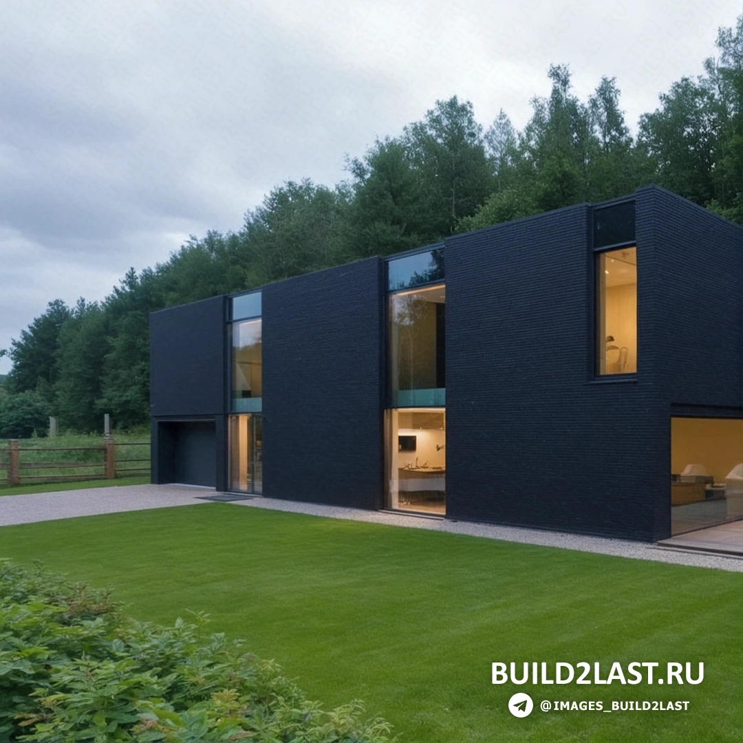 Современная кухня с открытым планом в черном доме