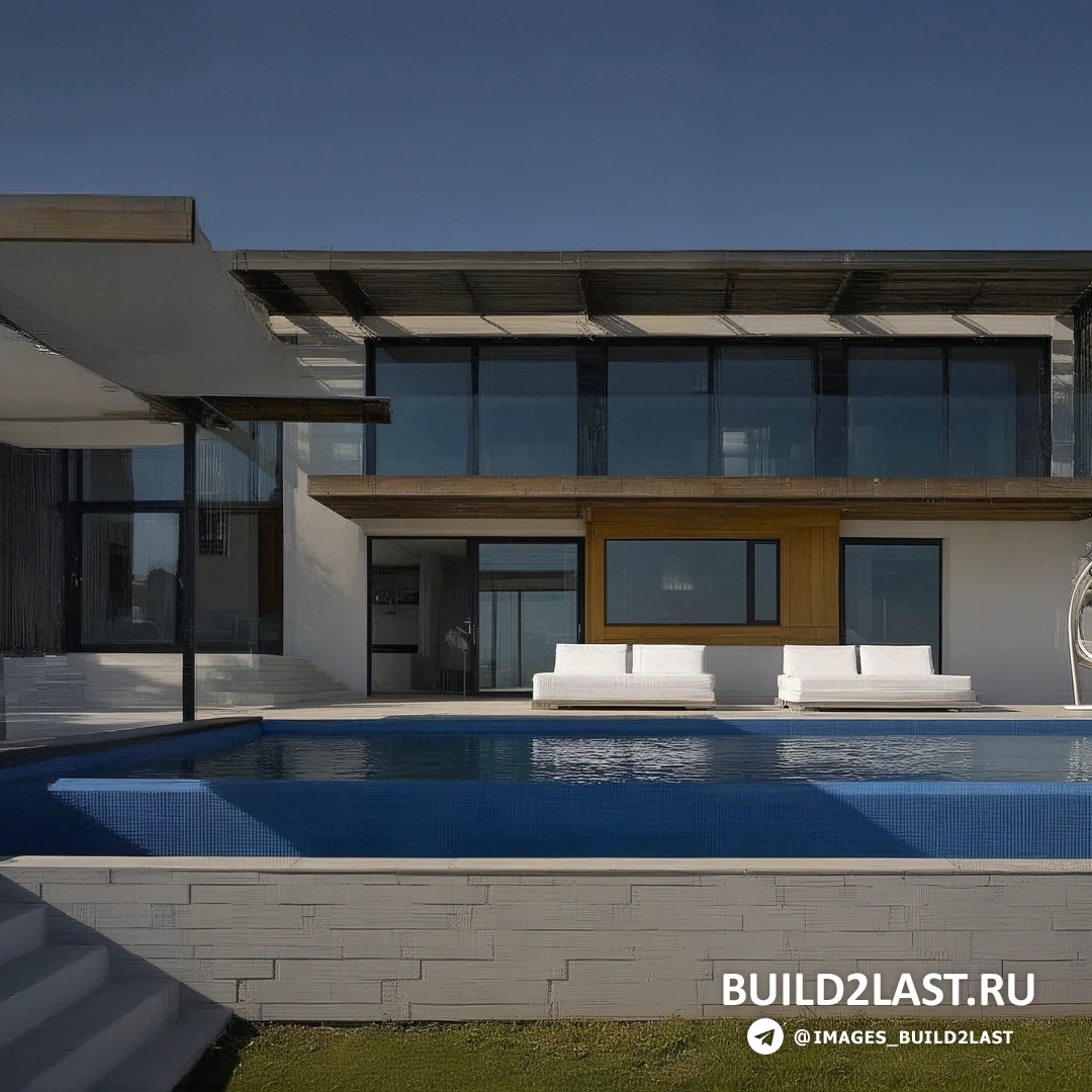 Современная вилла в Сен-Тропе с внутренним двориком, бассейном, шезлонгами и панорамным остеклением.