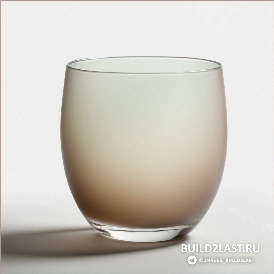 Mingei - сверхтонкая детализированная прорисовка. Стакан с жидкостью на белой поверхности с коричневой каймой вокруг и отражением света на стекле.