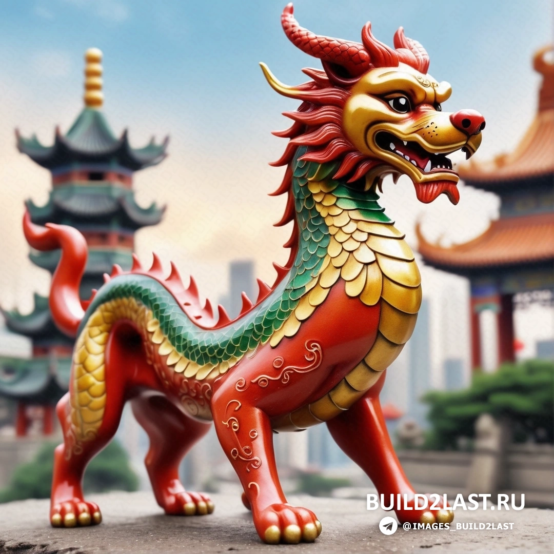 статуя дракона на каменной поверхности перед китайским зданием на фоне неба