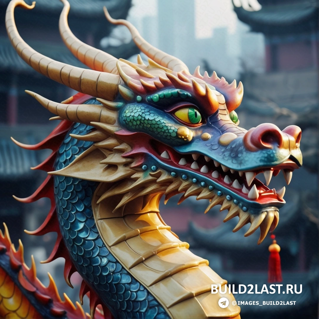статуя дракона со зданием в китайском стиле