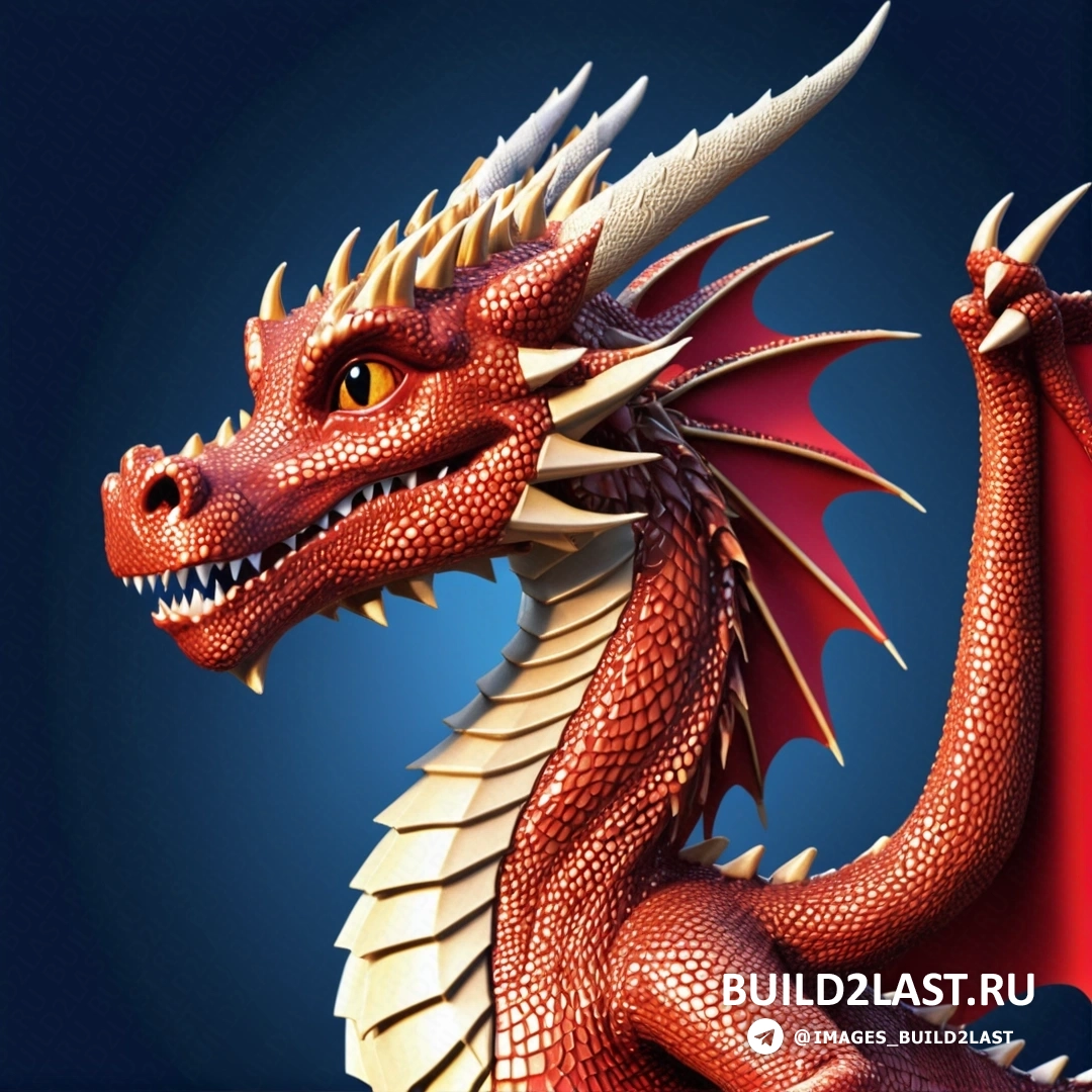 статуя красного дракона с синим фоном
