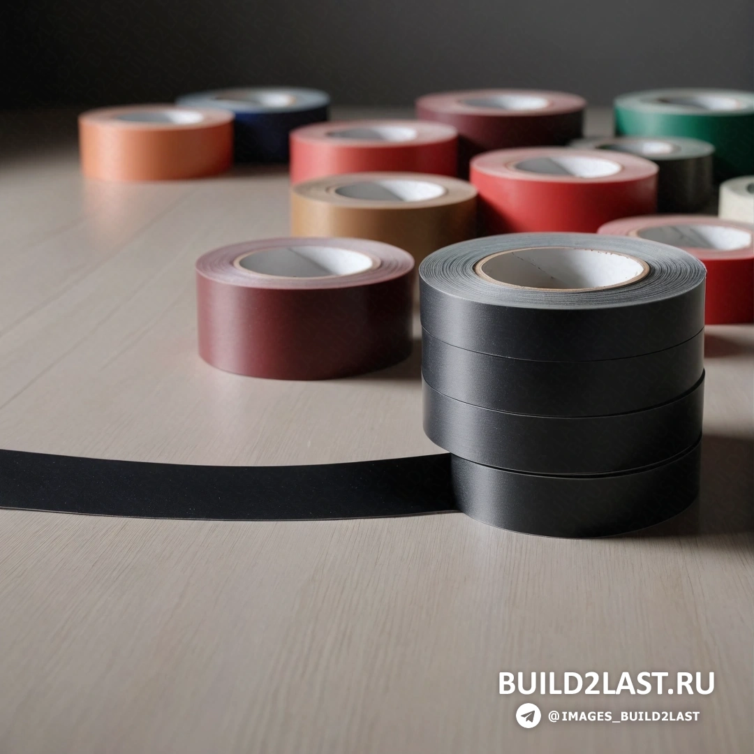 Постминимализм - стоковая фотография. Стол с кучей разноцветной ленты на нем и черной лентой сбоку стола