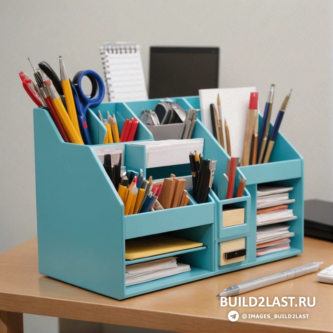 Lyco art - 3D-рендер. Стол с синим держателем для ручек, карандашей