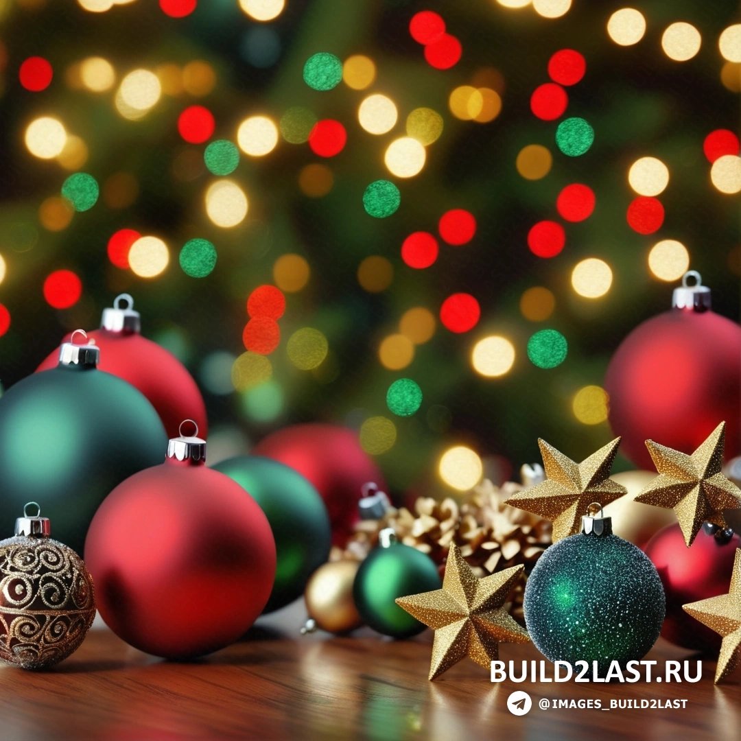стол, украшенный рождественскими украшениями, и рождественская елка с огнями и звездой