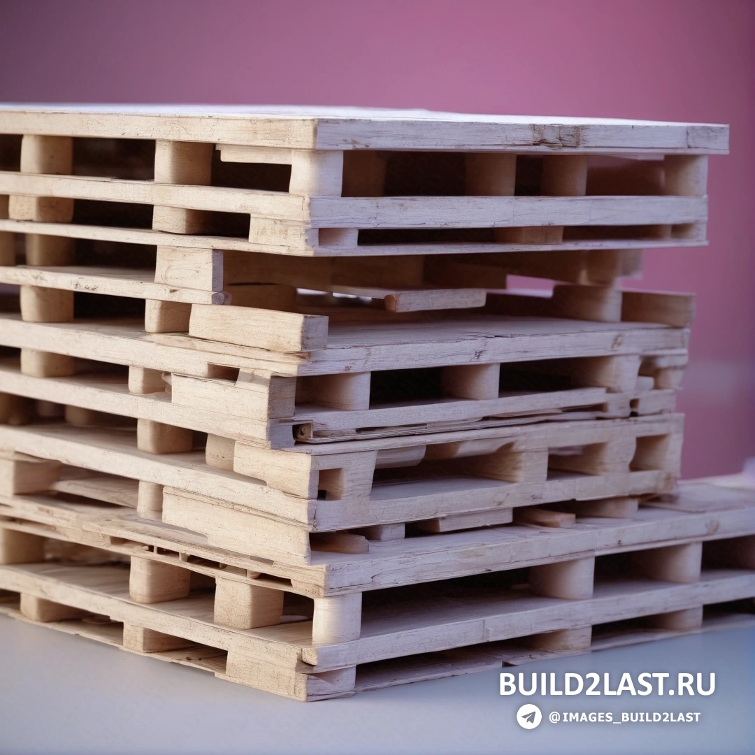 Постминимализм - абстрактная скульптура. Стопка деревянных поддонов на столе у ​​стены