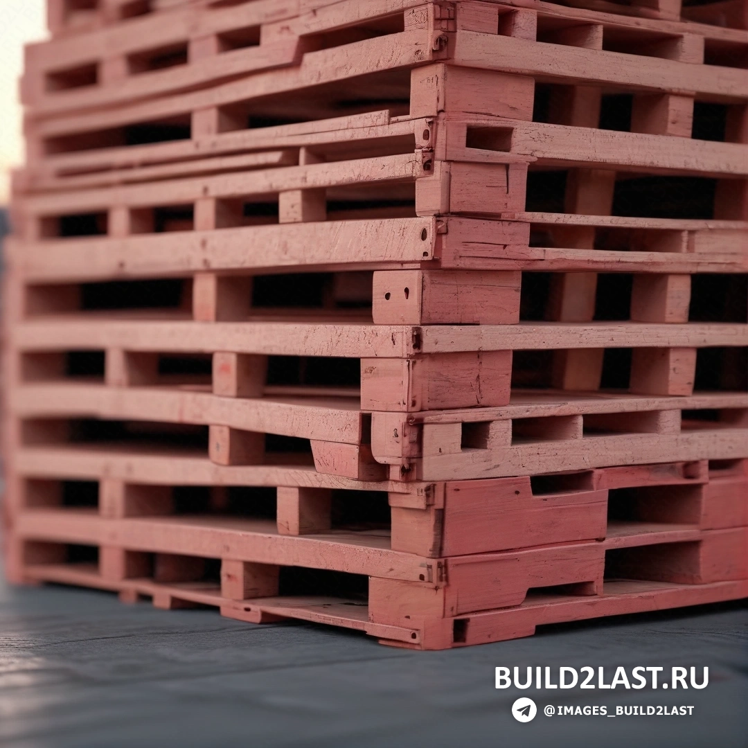 Постминимализм - фотография со сдвигом наклона. Стопка деревянных поддонов на полу рядом друг с другом поверх деревянного пола