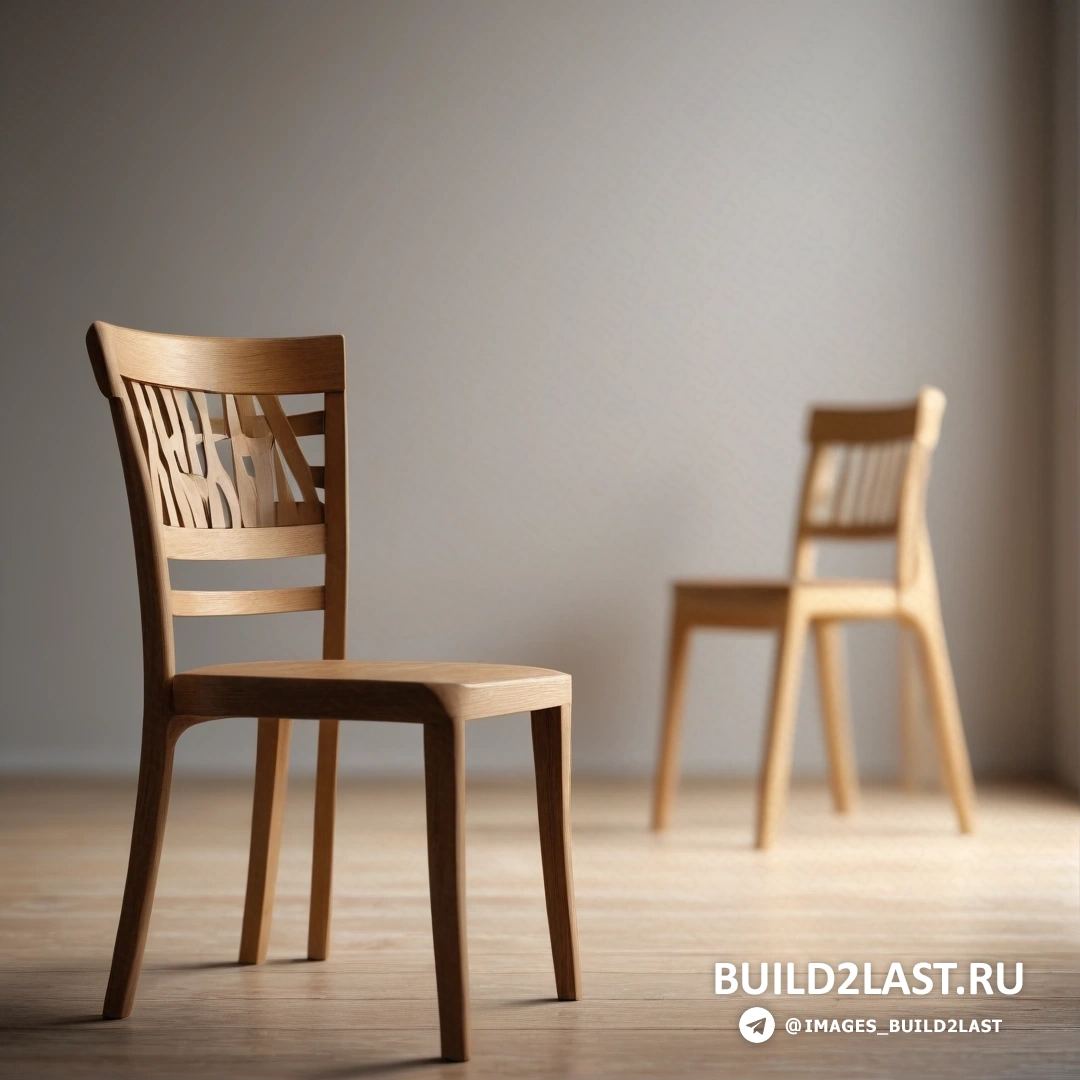 Прецизионизм - 3D-рендер. Стул и стол в комнате со стеной на заднем плане