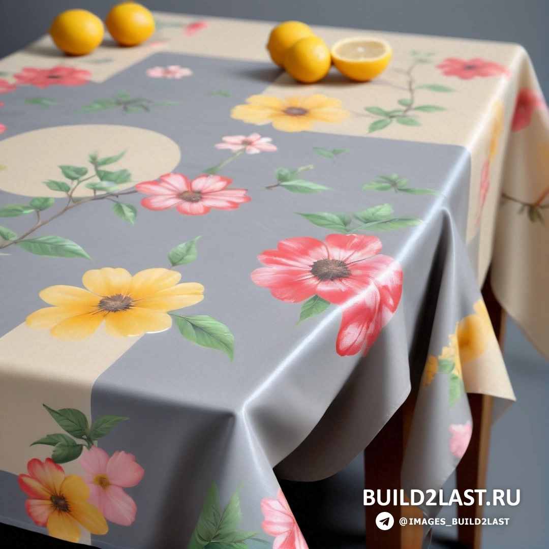 Mouvement des arts et métiers - baroque flamand. Table avec une nappe fleurie et des citrons dessus, sur fond gris