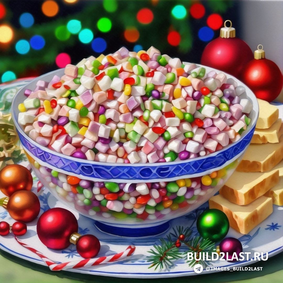 тарелка салата и рождественские украшения
