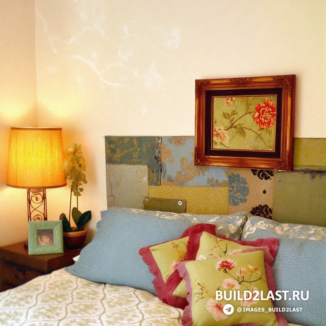 Тканевое покрытие кровати в ретро-стиле, с акцентом на винтажные детали и аксессуары