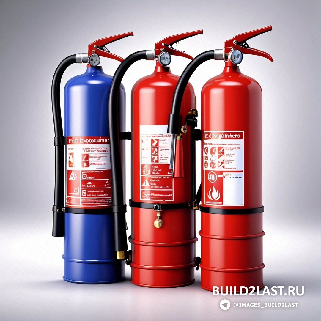 Пластикен - стоковая фотография. Три огнетушителя показаны в трех разных цветах и ​​размерах