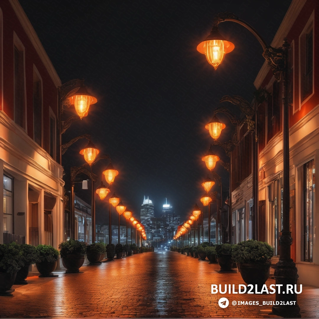 художественная фотография - фламандское барокко. улица с множеством огней в ночное время с ночным городом