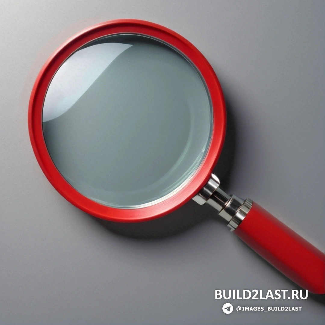Новая объективность - сверхтонкая детализированная прорисовка. Увеличительное стекло на серой поверхности с красной ручкой.