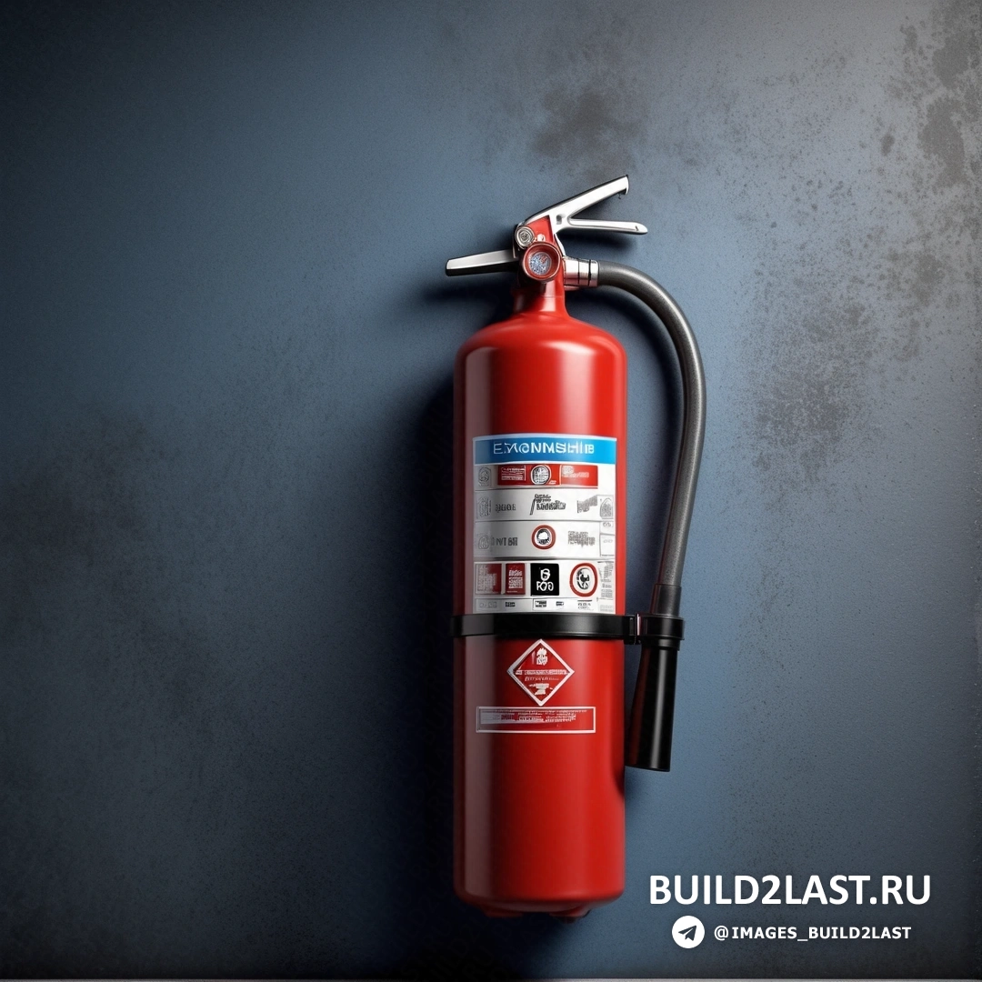 Авторазрушающий арт - 3D рендер. Красный огнетушитель висит на стене с гаечным ключом на конце.