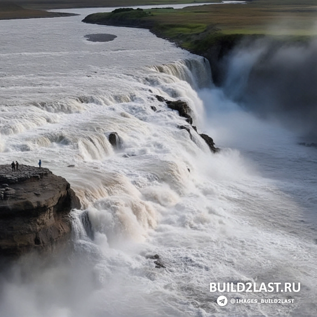 Исландия, водопад Гюдльфосс, важная туристическая достопримечательность. Водопад Гюдльфосс, Исландия, один из самых посещаемых природных объектов страны.